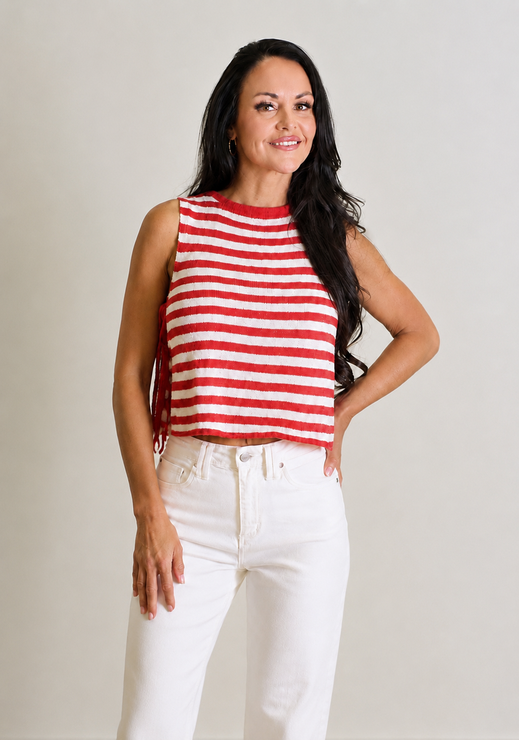 Side Tie Red Stripe Top