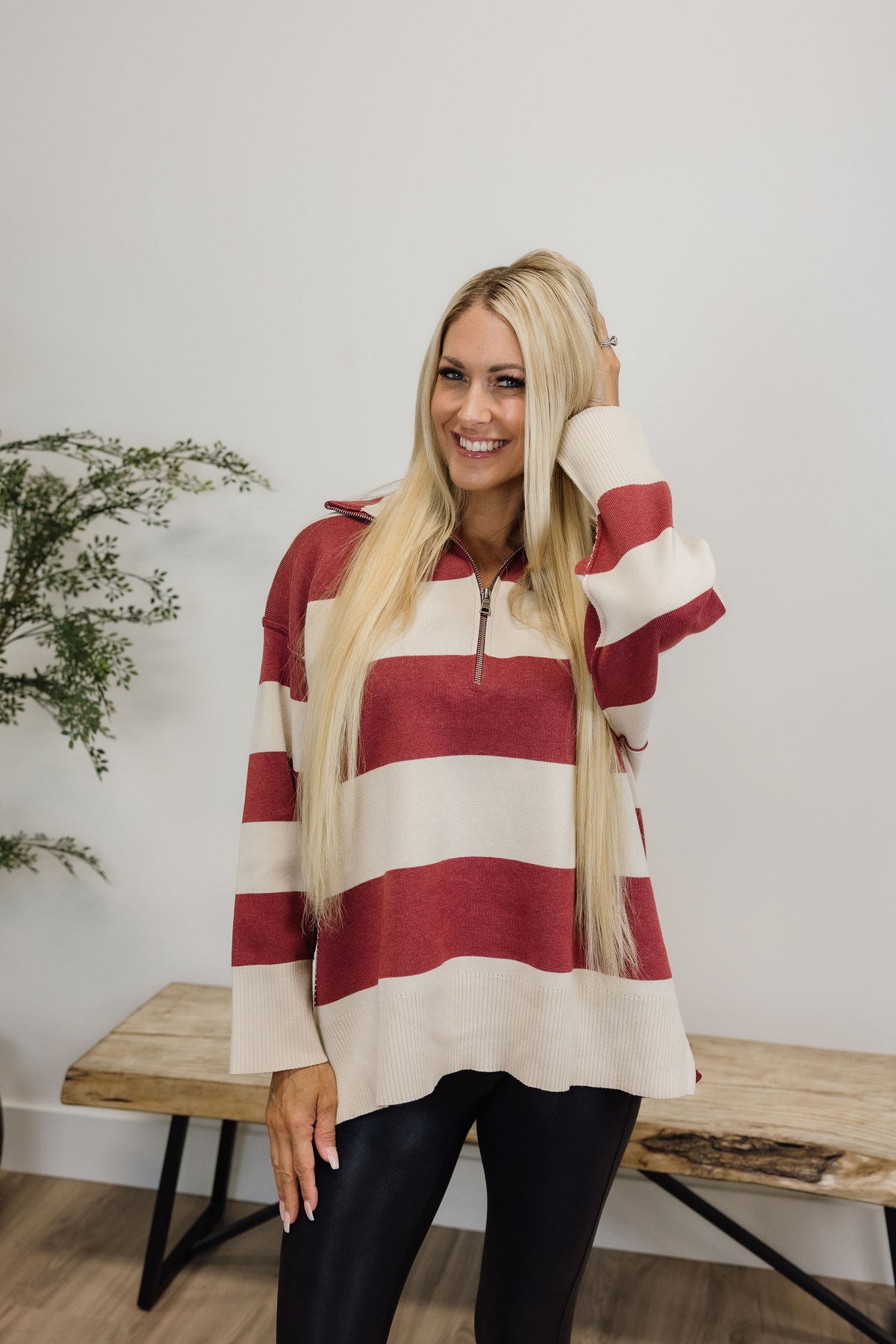 Cozy Striped Half-Zip Pullover
