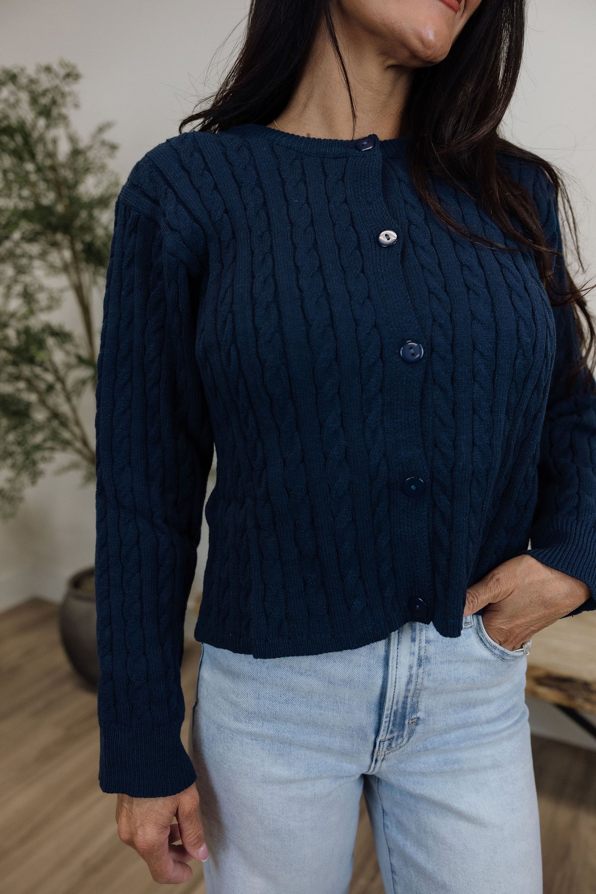 Cable Knit Boxy Cardigan Sweater