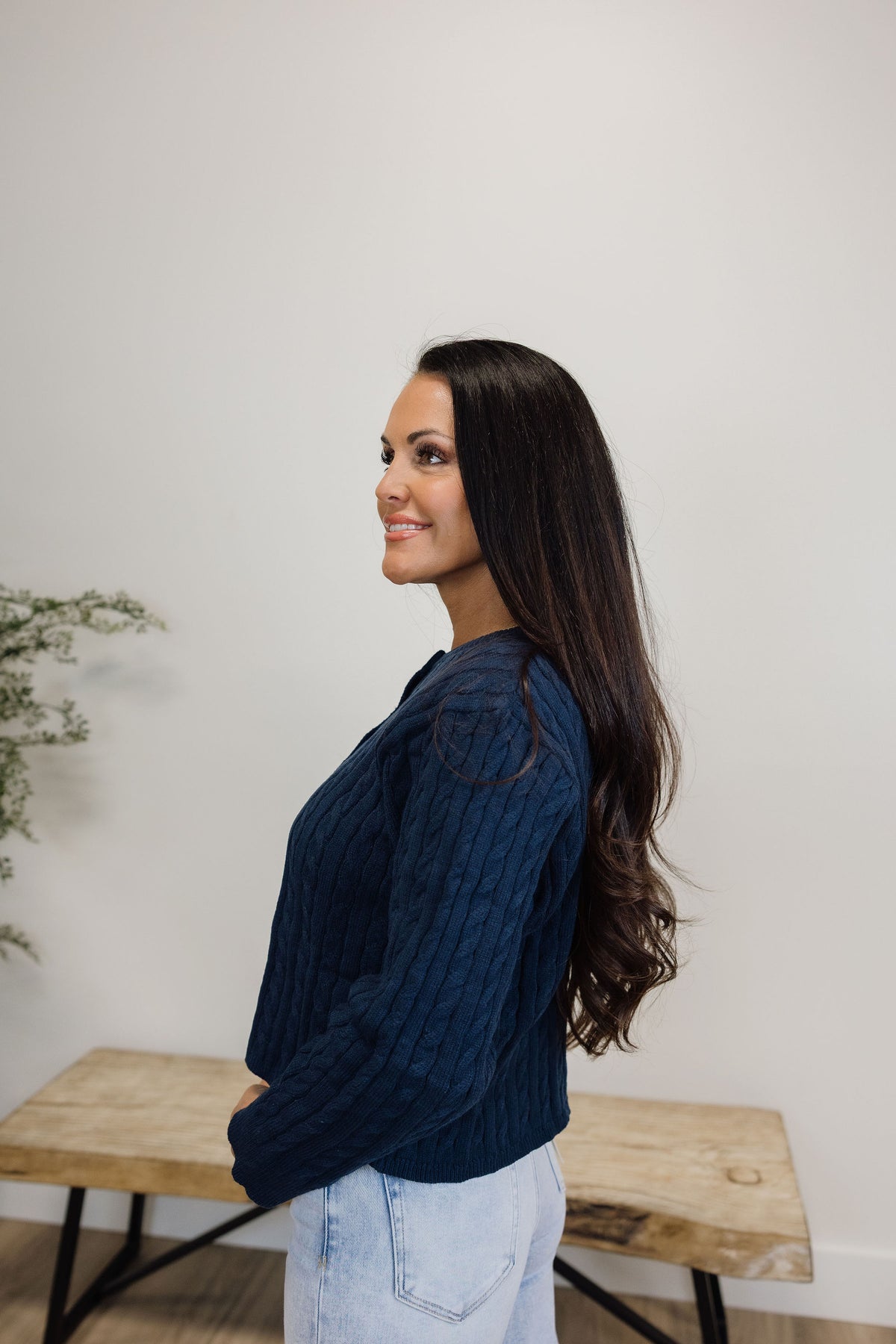 Cable Knit Boxy Cardigan Sweater
