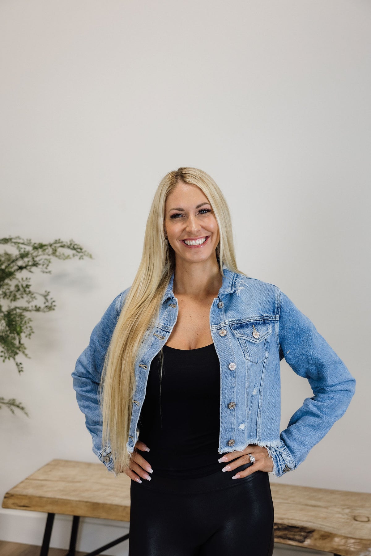 Cropped Frayed Hem Denim Jacket | KanCan