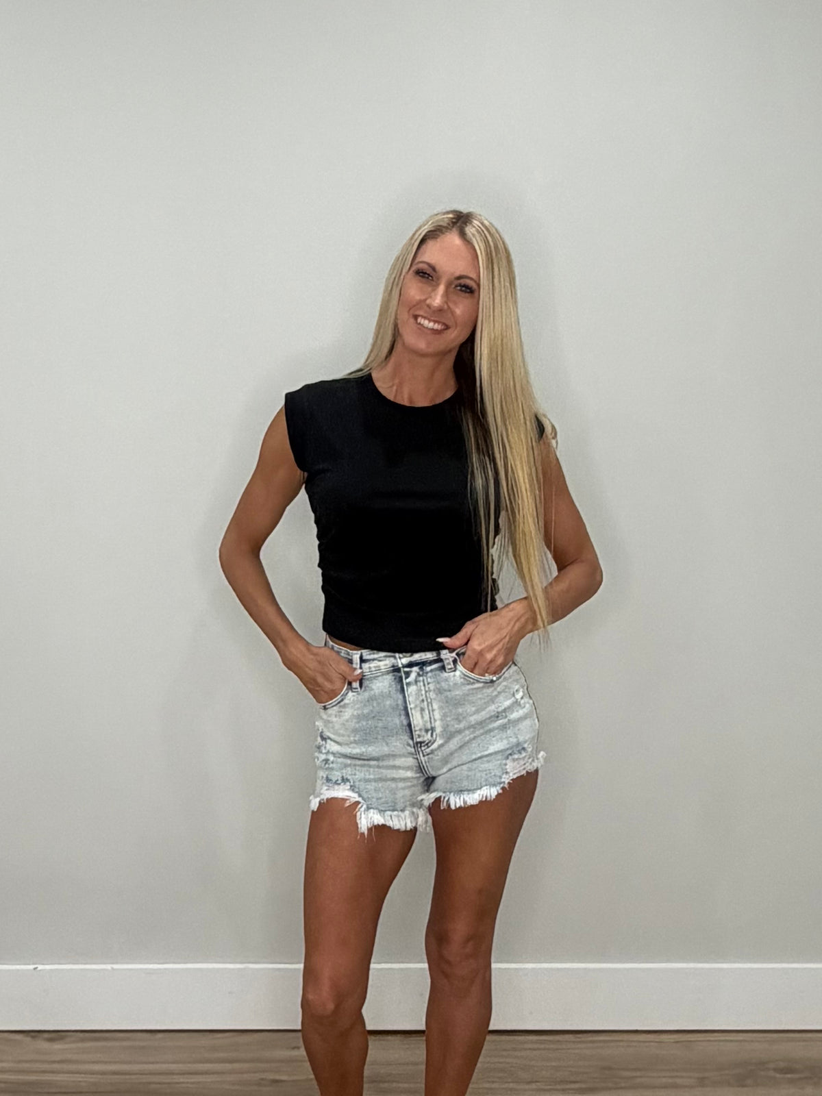 Ruched Waist Sleeveless Cotton Top