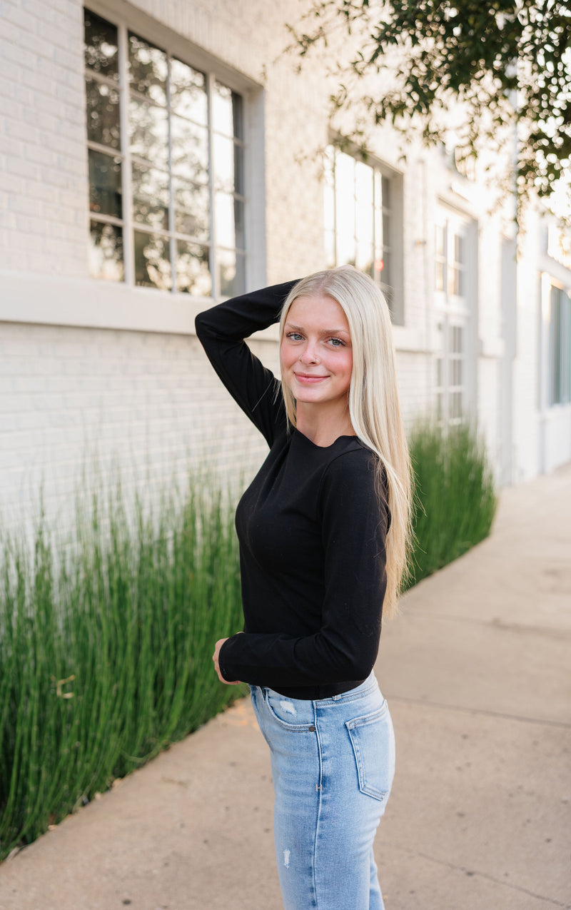 Classic Black Boat Neck Long Sleeve Shirt