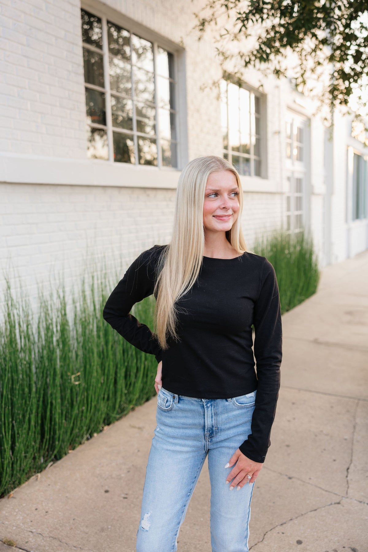 Classic Black Boat Neck Long Sleeve Shirt