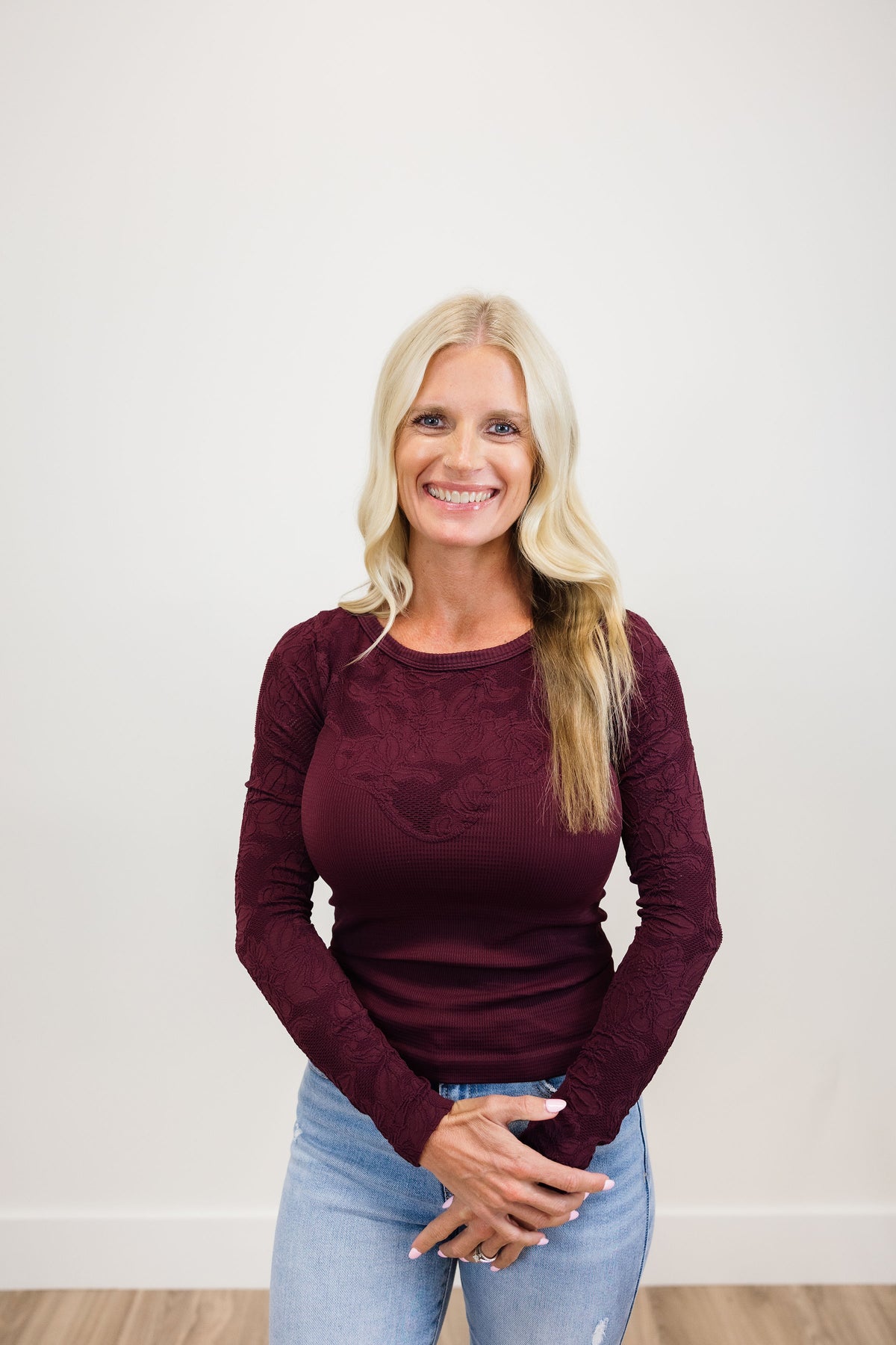 Floral Lace Yoke Ribbed Top