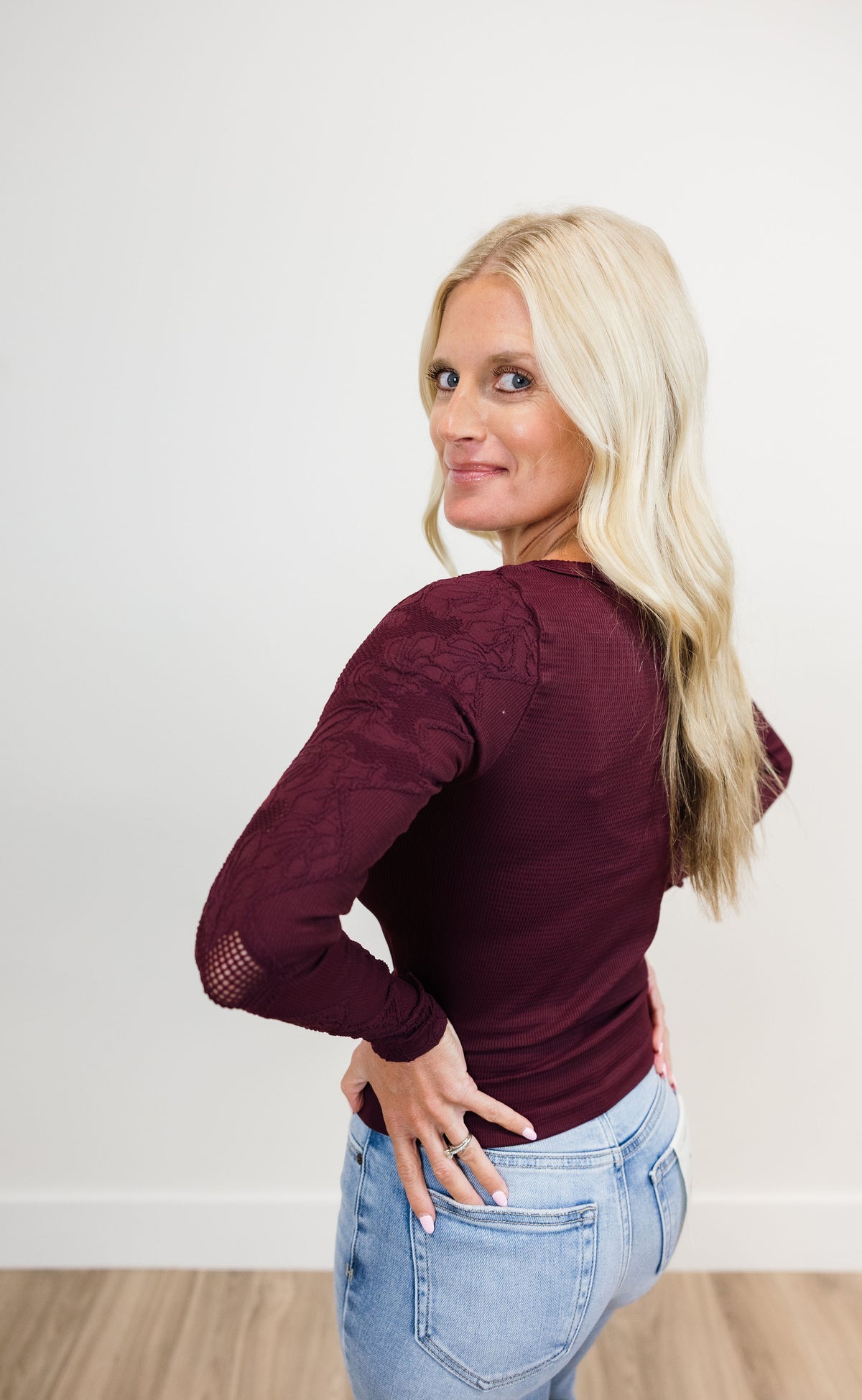 Floral Lace Yoke Ribbed Top