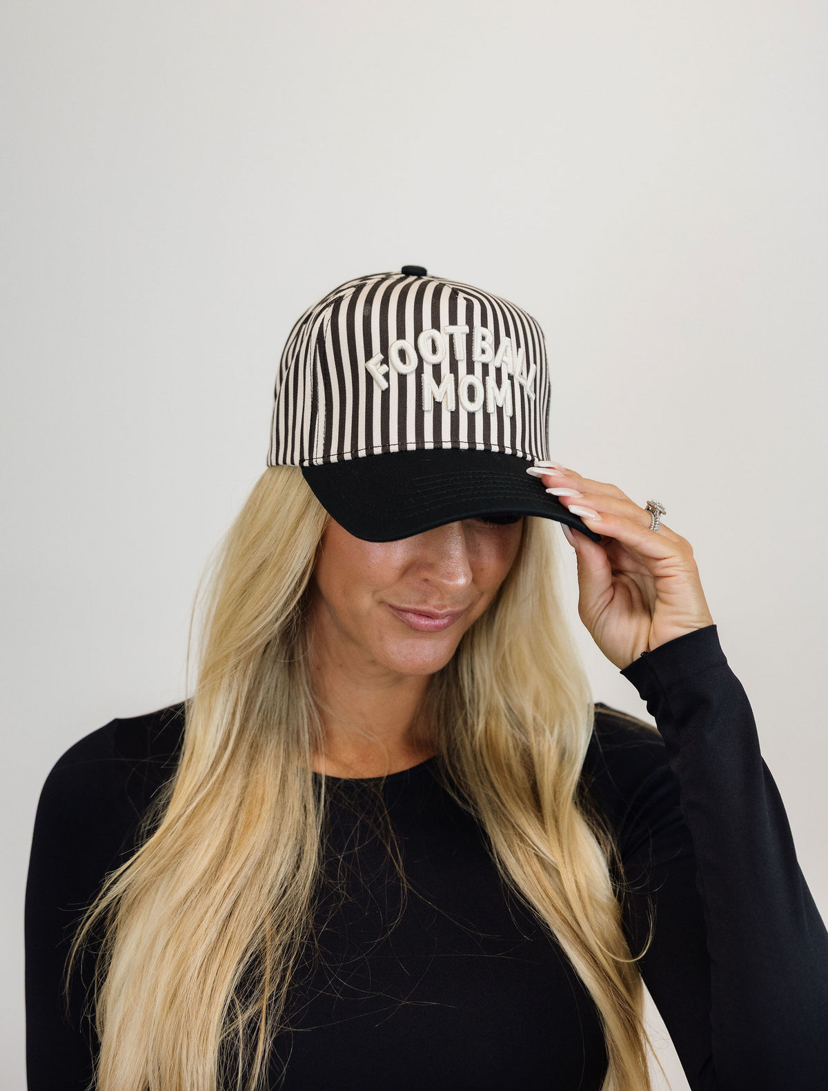 Football Mom - Black/White Stripe Hat