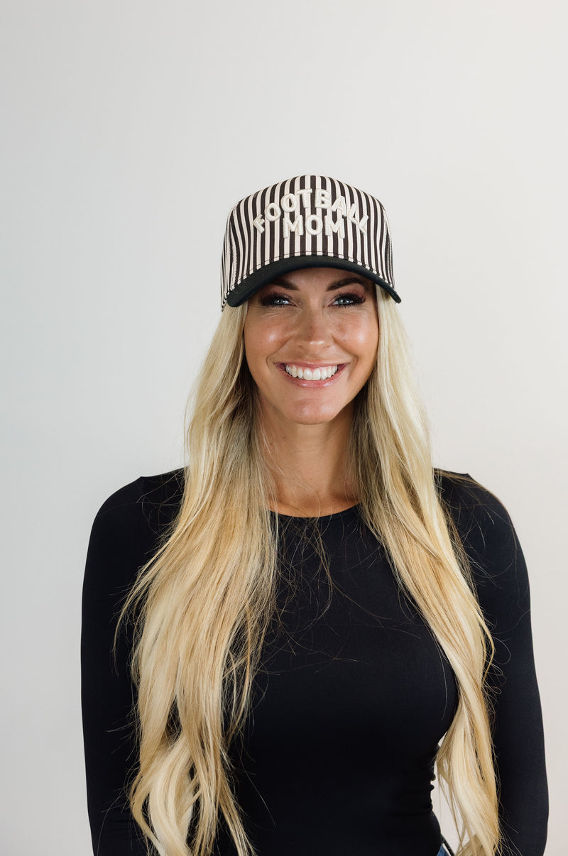 Football Mom - Black/White Stripe Hat