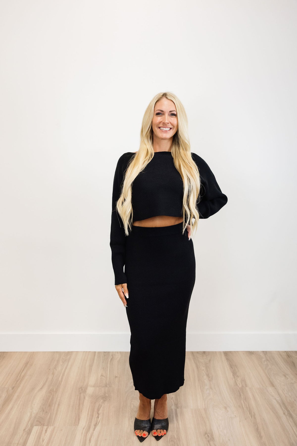 Crop Knit Top And Midi Skirt Set