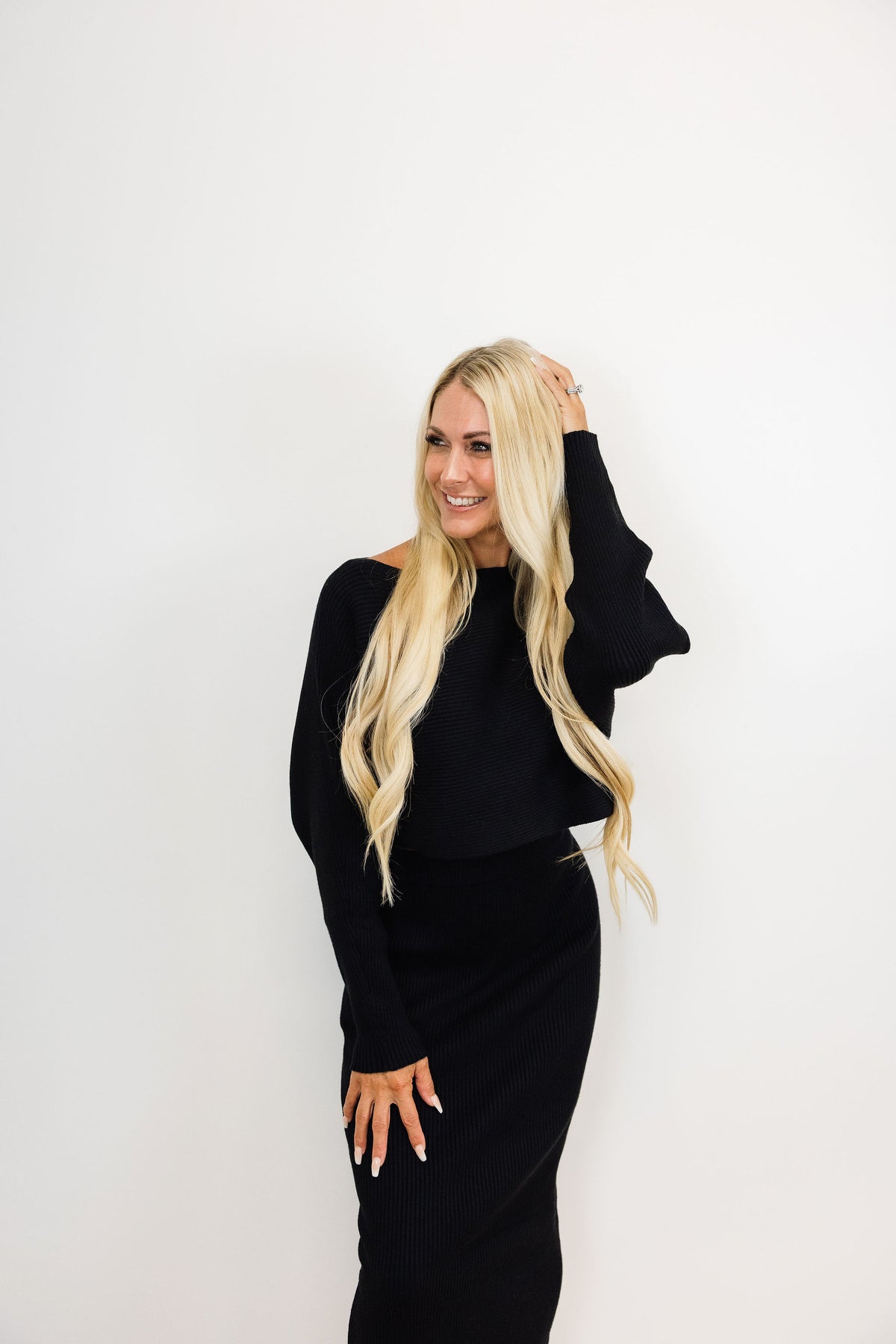 Crop Knit Top And Midi Skirt Set