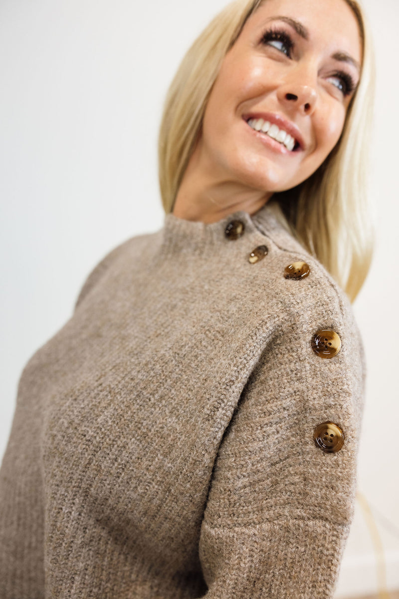 Button Shoulder Ribbed Sweater