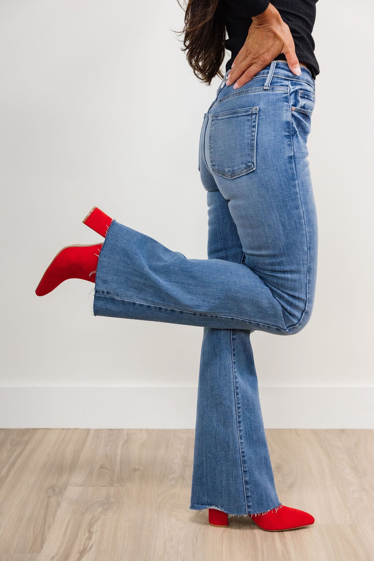 Just Black Denim- High Rise Scissor Cut Flare