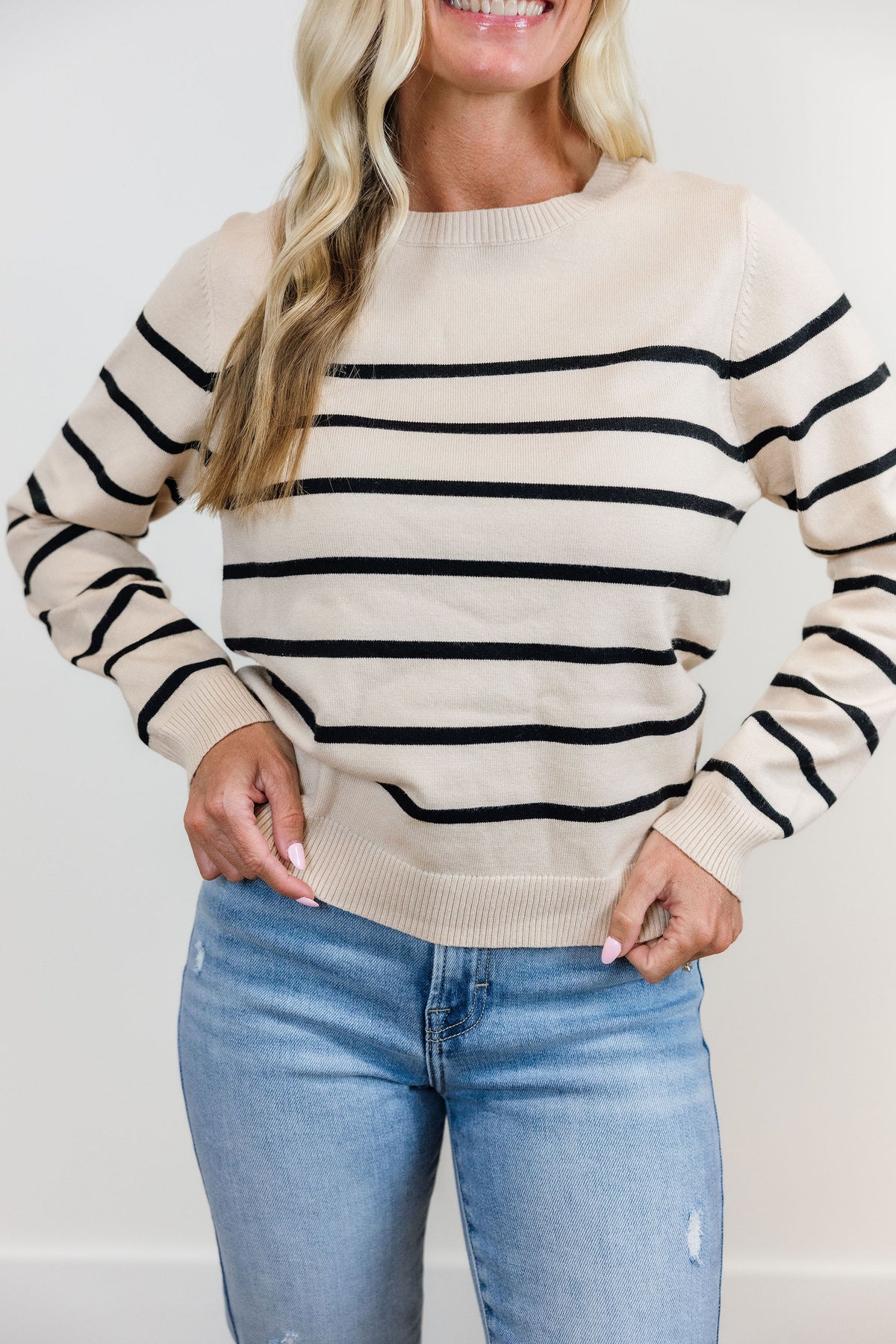 Sand/Black Fine Gauge Striped Sweater