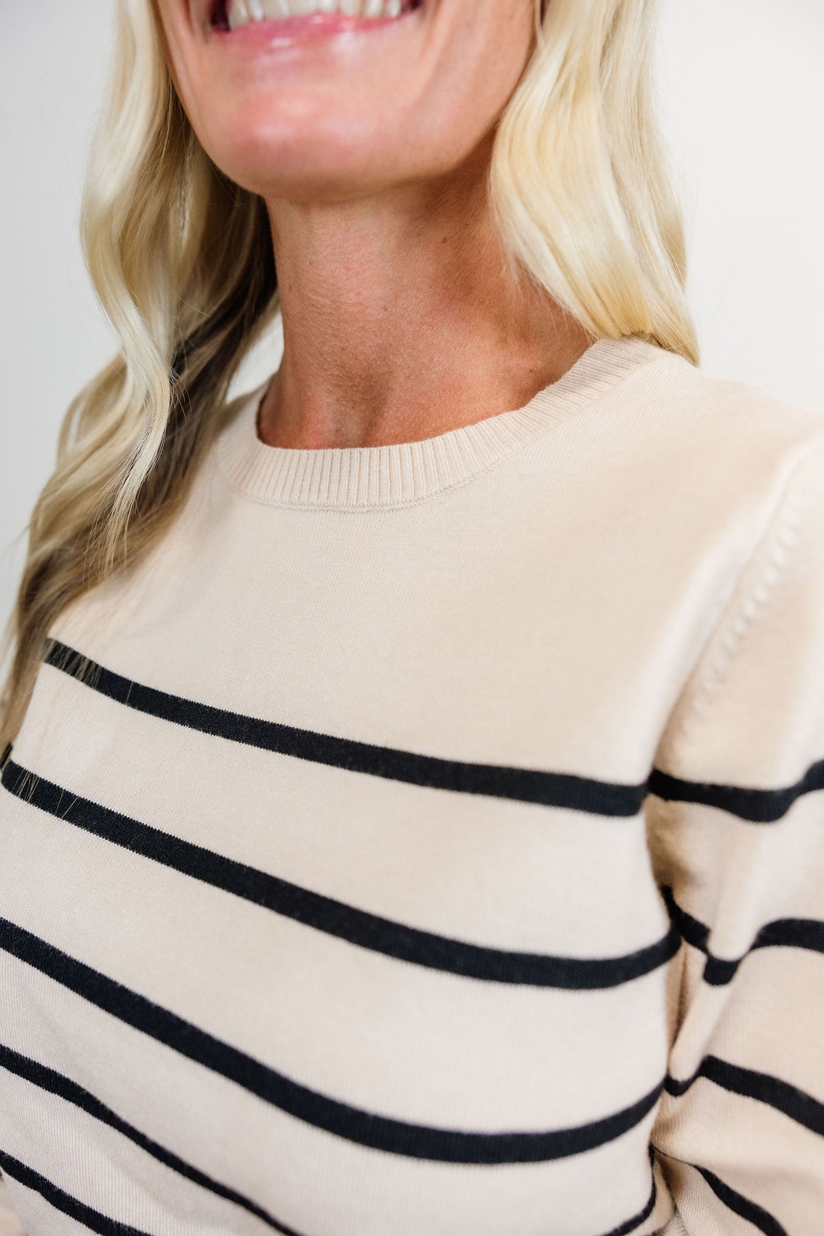 Sand/Black Fine Gauge Striped Sweater