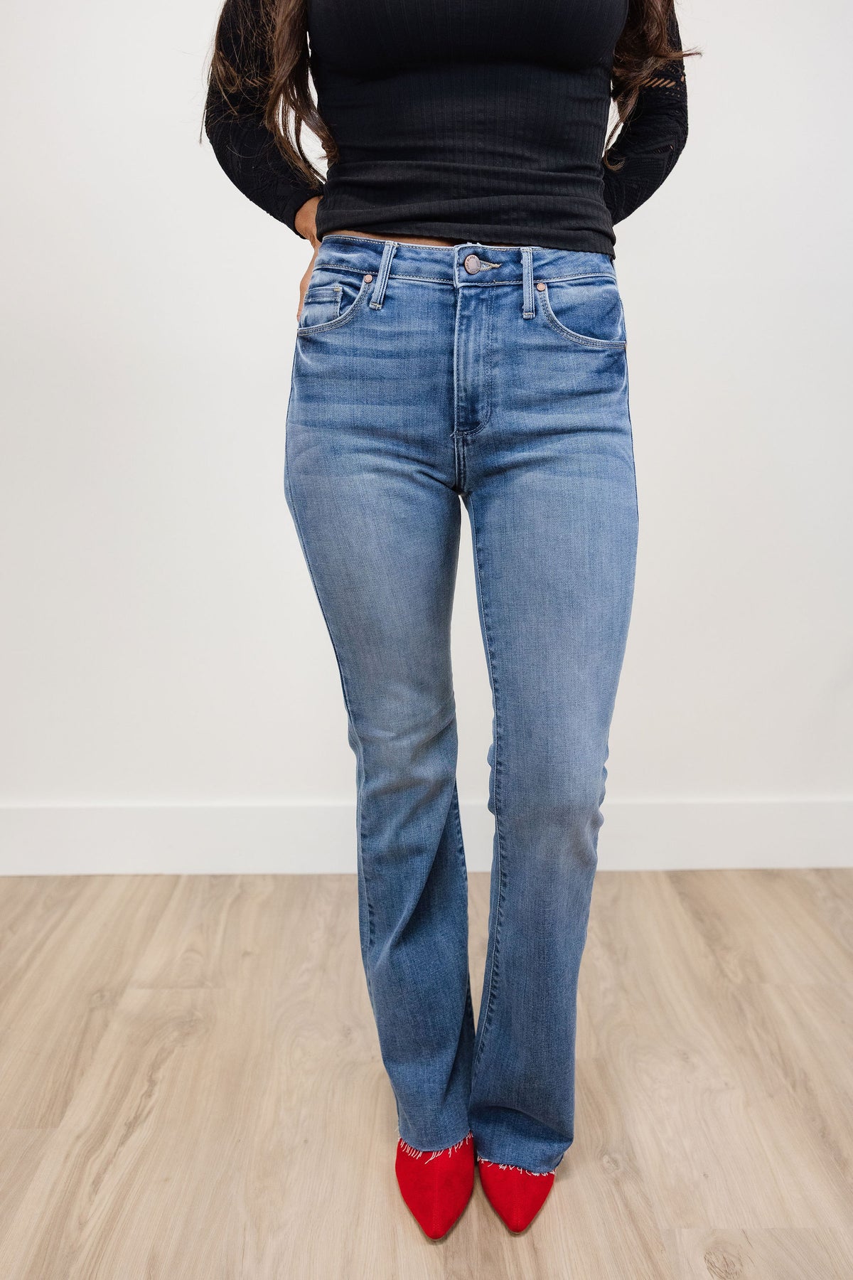 Just Black Denim- High Rise Scissor Cut Flare