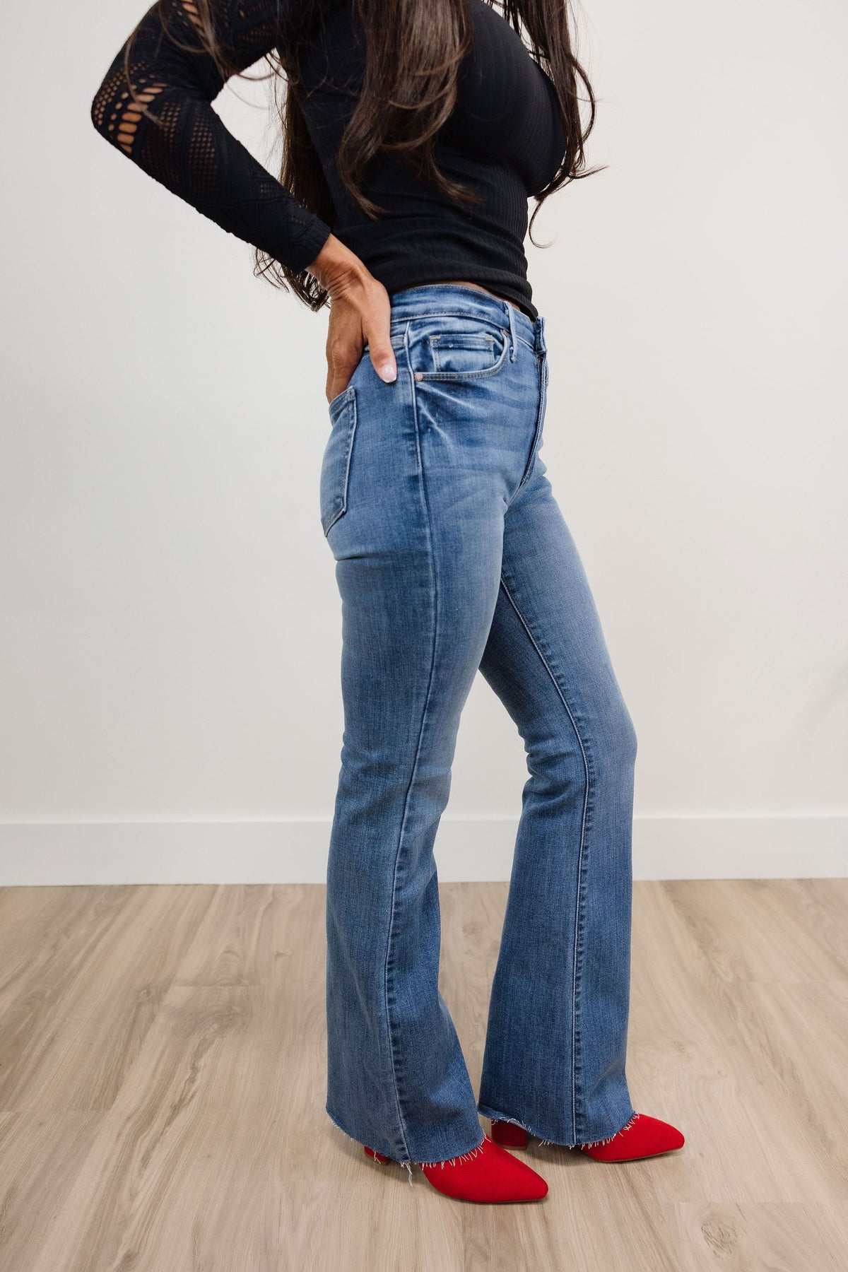 Just Black Denim- High Rise Scissor Cut Flare