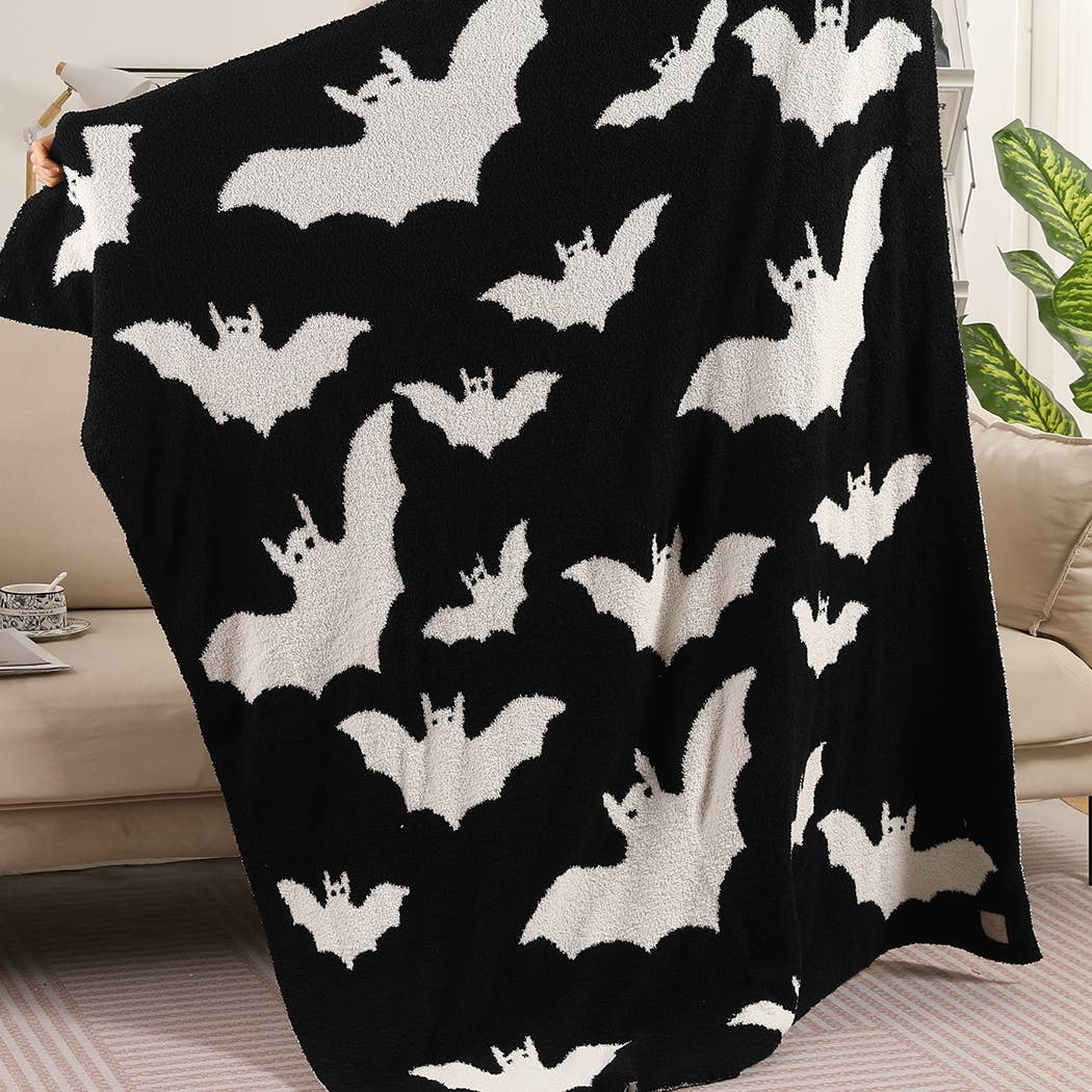 Hey Boo Pumpkin & Bat Throw Blanket
